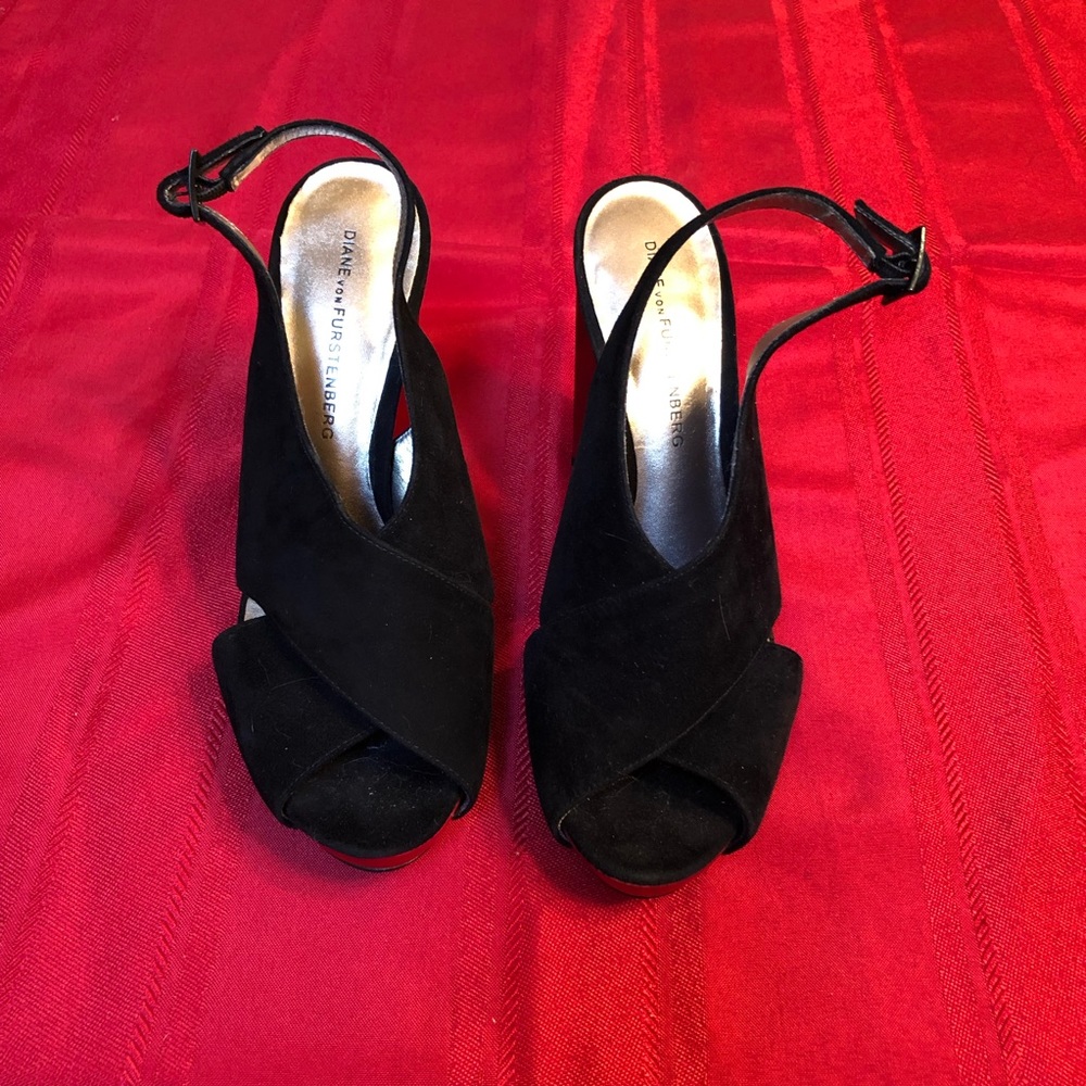 Diane Von Furstenberg suede with red heels